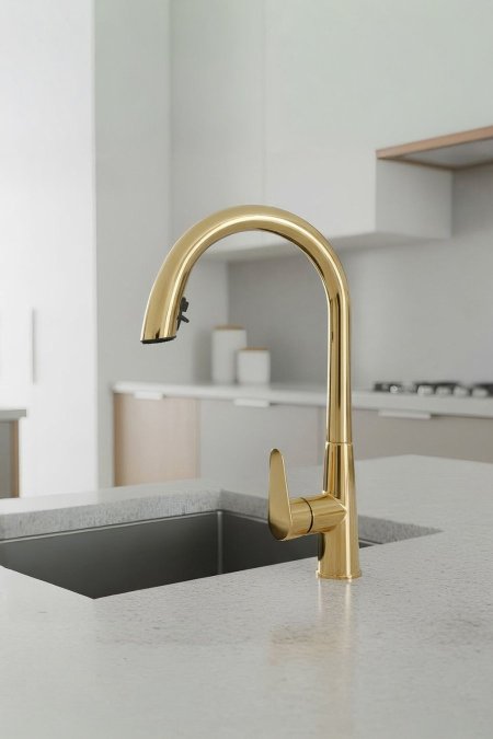 حنفية مطبخ ذهب لامع عالية